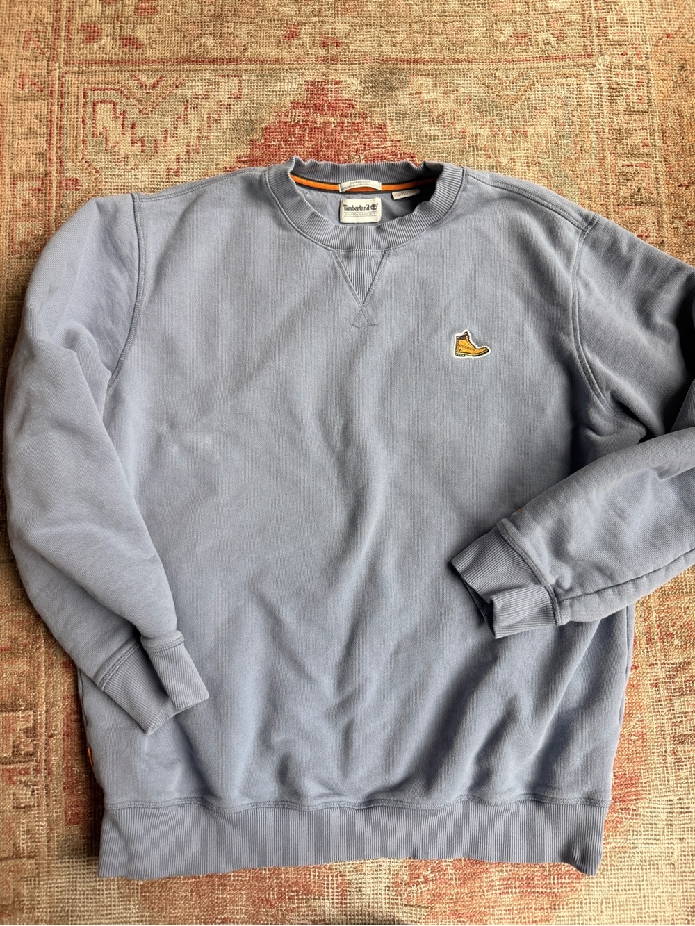 Timberland Light Blue Crewneck Sweatshirt with Yellow Boot Patch
